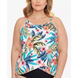 SWIM SOLUTIONS Plus Size Montego Bay Printed Underwire Tankini White Top 22W $79